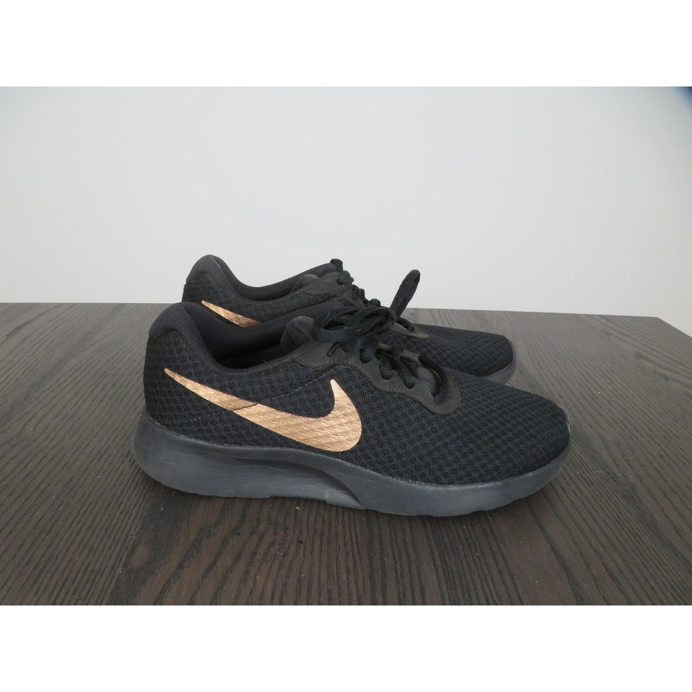 Nike Tanjun Shoes Womens 8 Black Rose Gold Running Sneakers 812655-005 Road Gym